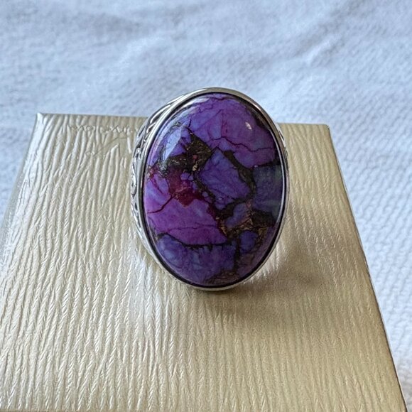 Purple Turquoise Statement Ring 925 Sterling Silver - Picture 11 of 15